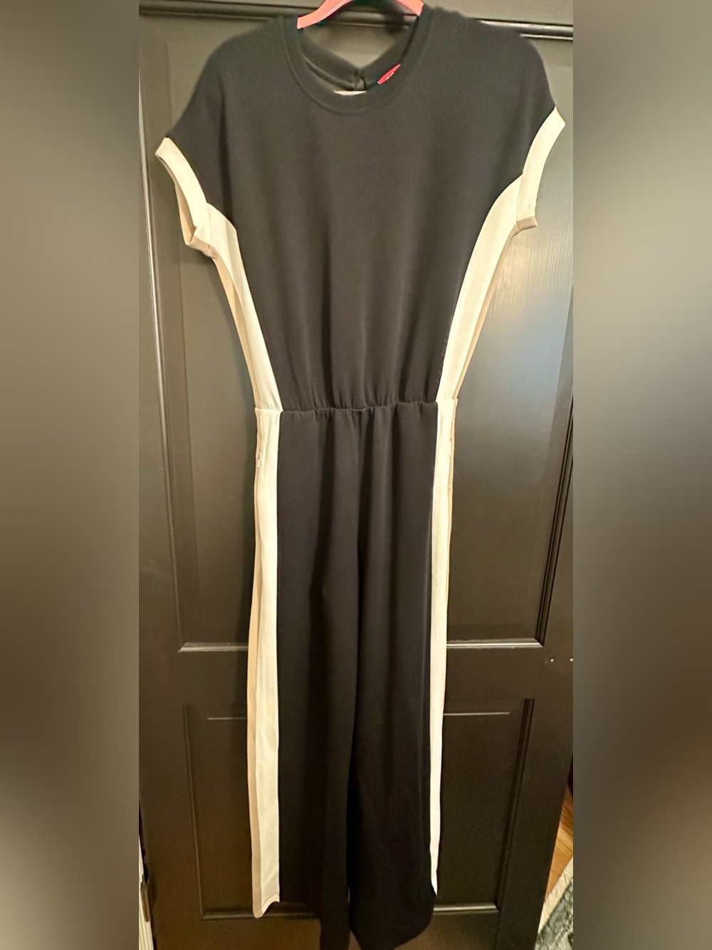 SPANX Air Essentials Black Jumpsuit with Cream and Tan Trim
